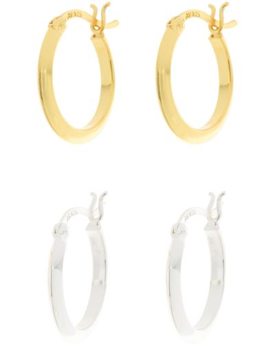 Argento Vivo Sterling Silver 2-piece Hoop Earrings Set - White