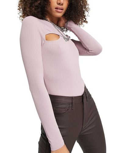 TOPSHOP Cutout Long Sleeve Bodysuit - Purple