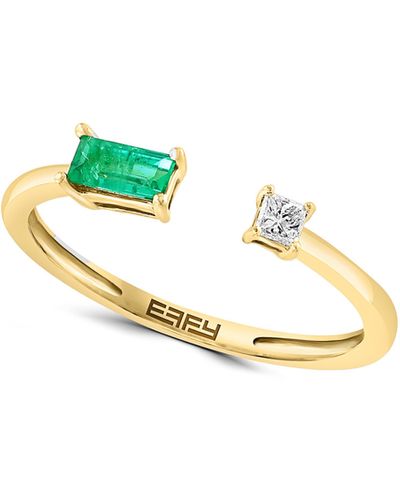 Effy 14k Yellow Gold Diamond & Emerald Ring - Blue