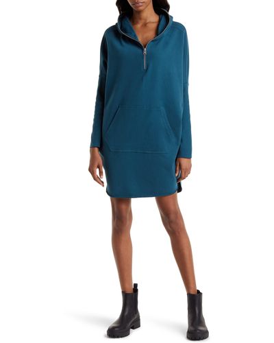 AllSaints Xonda Long Sleeve Cotton Hoodie Dress - Blue