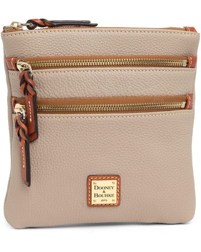 Dooney & Bourke Triple Zip Pebbled Leather Crossbody Bag - Natural
