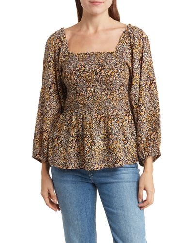 Madewell Lucie Floral Smocked Top - Blue