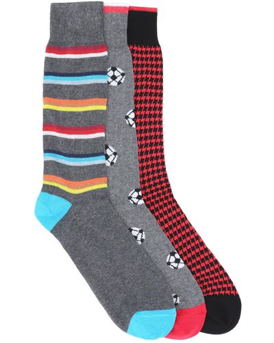 Lorenzo Uomo Soccer Mixed Pattern Cotton Crew Socks - Red