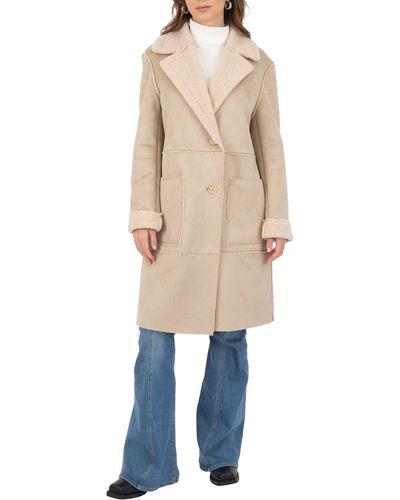 Frye Faux Shearling Single Breasted Trench Coat - Natural