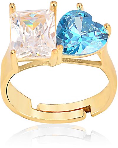 Gabi Rielle Aqua Heart Princess Cut Expandable Ring - Blue