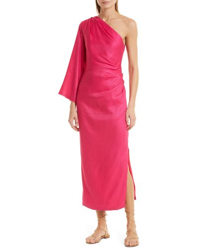 Veronica Beard Patsy One-shoulder Linen Blend Dress - Pink