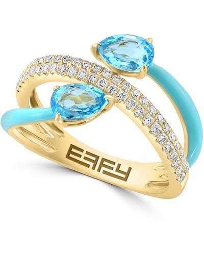 Effy 14k Gold Pavé Diamond & Blue Topaz Ring