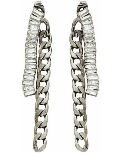 Panacea Crystal & Chain Drop Earrings - White