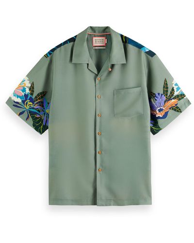 Scotch & Soda Trim Fit Tennis Print Short Sleeve Button-up Camp Shirt - Green