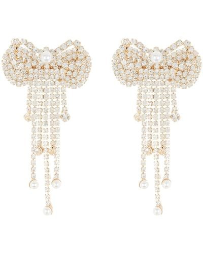 Tasha Crystal Imitation Pearl Fringe Bow Earrings - Natural