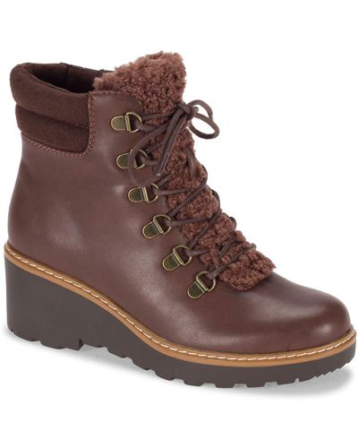 BareTraps Nasha Lace-up Faux Shearling Lined Wedge Boot In Dark Brown At Nordstrom Rack