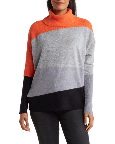 H Halston Cowl Neck Dolman Sleeve Colorblock Sweater - Gray
