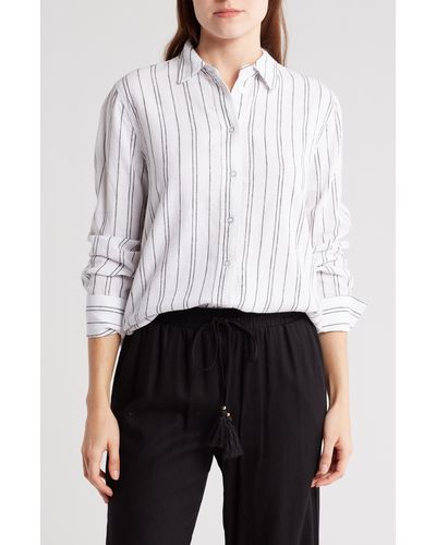Ellen Tracy Linen Blend Button-up Shirt - White