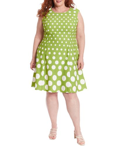 London Times Polka Dot Fit & Flare Dress - Green