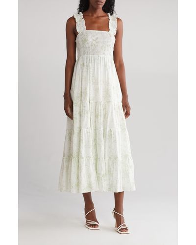 Lucy Paris Ivy Cotton Smocked Tiered Maxi Dress - White