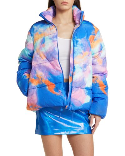 Something New Mia Water Resistant Abstract Print Quilted Jacket - Blue