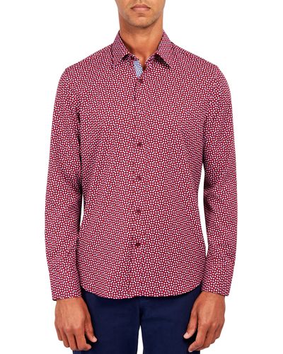 Con.struct Micro Geo Print Trim Fit Dress Shirt In Amber At Nordstrom Rack - Red