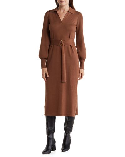 Julia Jordan Long Sleeve Sweater Dress - Brown