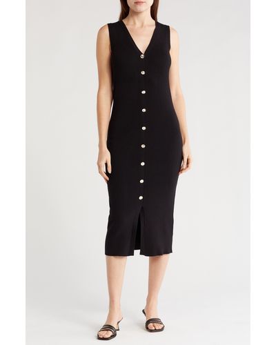 Ellen Tracy Sleeveless Button Front Sweater Dress - Black