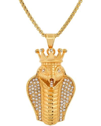 HMY Jewelry 18k Yellow Gold Plated Stainless Steel Pave Crystal Cobra Pendant Necklace - Metallic