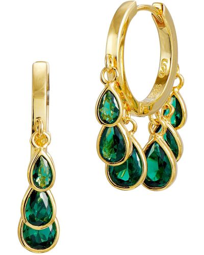 Savvy Cie Jewels 18k Gold Plated Sterling Silver Crystal Drop Hoop Earrings - Yellow