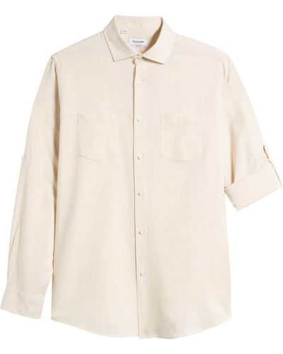 Duchamp Trim Fit Linen & Cotton Dress Shirt - White