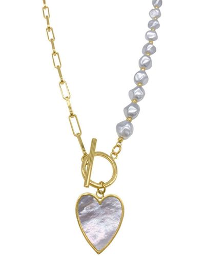 Adornia 14k Yellow Gold Plated 10mm Pearl Heart Pendant Necklace - Metallic