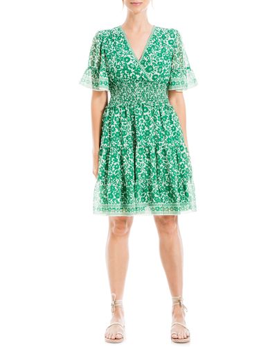 Max Studio Georgette Ditsy Floral Print Tiered Dress - Green