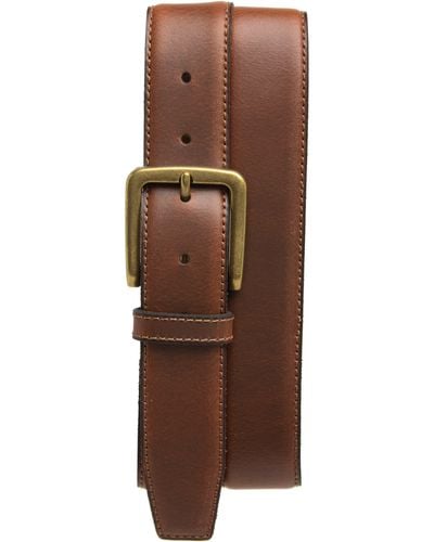 Frye 35mm Stitched Feather Edge Leather Belt - Brown