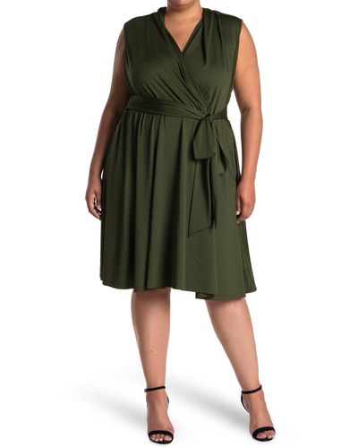 Love By Design Prescott Fit & Flare Belted Knee Length Dress - Green