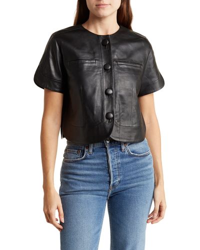 Seven7 Leather Button-up Crop Top - Black
