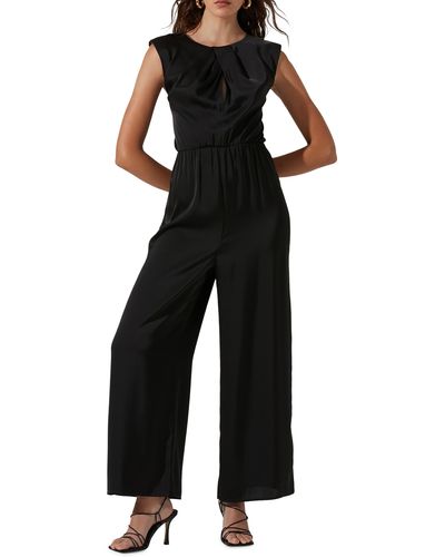 Astr Inverted Pleat Neck Wide Leg Jumpsuit - Black