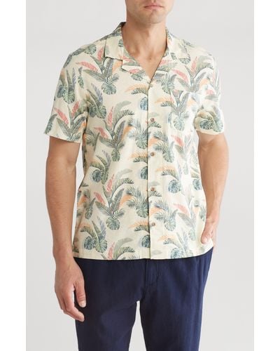 Tailor Vintage Puretec Cooltm Cabana Print Short Sleeve Linen & Cotton Button-up Shirt - Natural