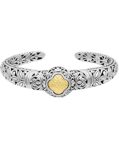 DEVATA Genuine 18k Gold & Sterling Silver Bali Filigree Dome Cuff Bracelet - White