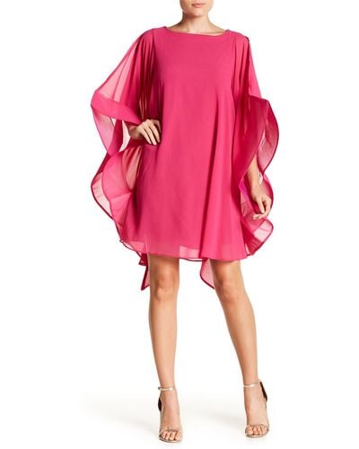 Gracia Wide Ruffle Sleeve Sheer Tunic Dress - Red
