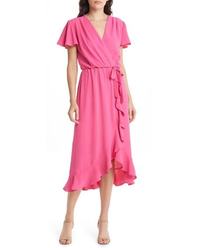 Fraiche By J Ruffle Faux Wrap Dress - Pink