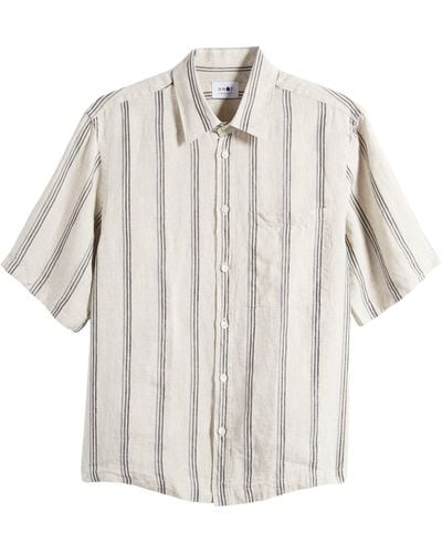 NN07 Hans 5220 Stripe Short Sleeve Linen Button-up Shirt - White