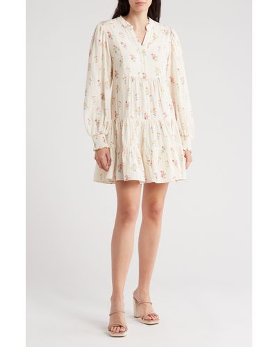 Rachel Parcell Floral Long Sleeve Cotton Gauze Minidress - Natural