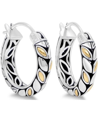 DEVATA Sterling Silver With 18k Gold Accents Hoop Earrings - White