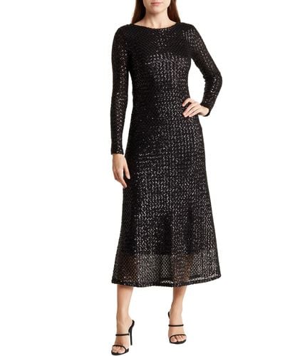 Elodie Bruno Long Sleeve Sequin Midi Dress - Black