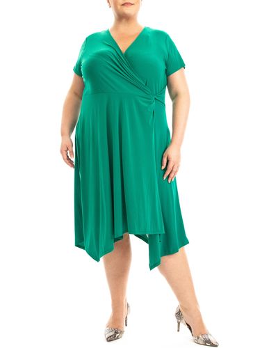 Nina Leonard Handkerchief Hem Dress - Green