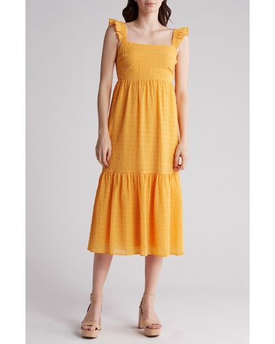 Lush Ruffle Strap Midi Dress - Yellow