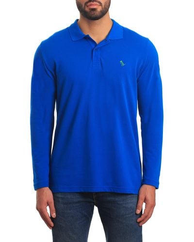 Jared Lang Long Sleeve Cotton Knit Polo - Blue