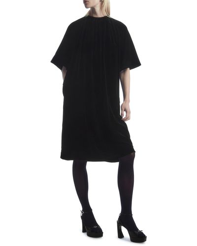 COS Pleated Velvet Dress - Black