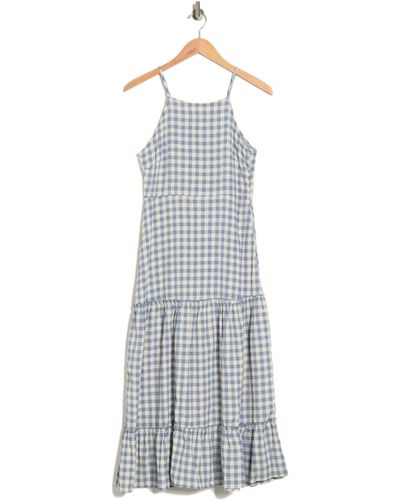 Nanette Lepore Gingham Halter Neck Tiered Maxi Dress In Blue Yellow At Nordstrom Rack