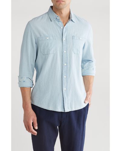 Tailor Vintage Indigo Cotton & Linen Button-up Shirt - Blue