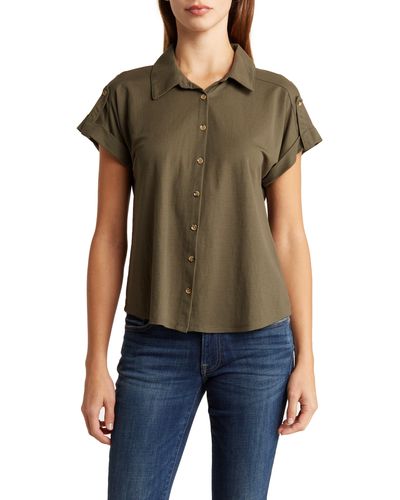 Bobeau Short Sleeve Button-up Shirt - Black