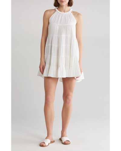 Elan High Neck Tiered Cover-up Dress - White