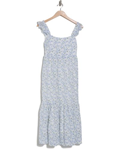 Lush Floral Tiered Midi Dress - Blue
