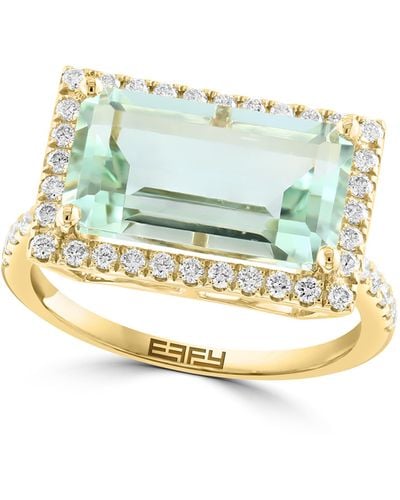 Effy 14k Yellow Gold Emerald Cut Green Quartz Diamond Halo Ring - Blue